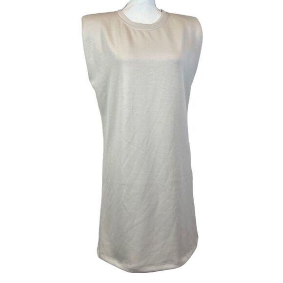 Rachel Zoe Creamy Beige Cap Sleeve Dress with Shoulder Pads Stretchy Size Small - Picture 1 of 8